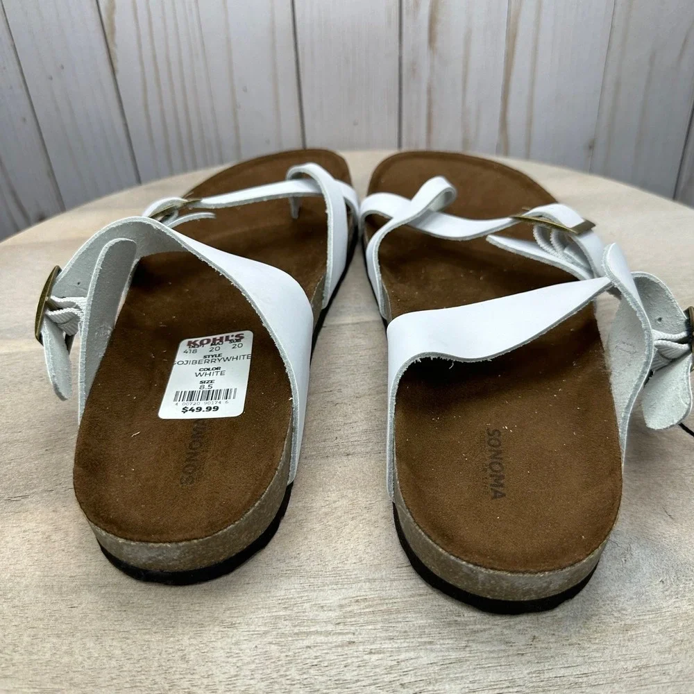 Sonoma Gojiberry Sandals Womens 8.5 White Leather Comfort Slip On New